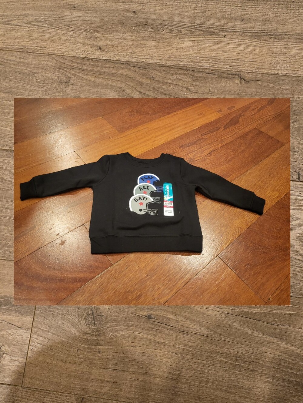 NWT Baby boy black fleece 'play all day' sport helmet sweatshirt size 18mos